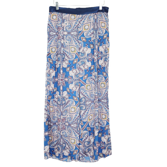 Elevenses Ines Wide Leg High Rise Pants M Blue Paisley Palazzo Flowy Resort - Picture 2 of 12